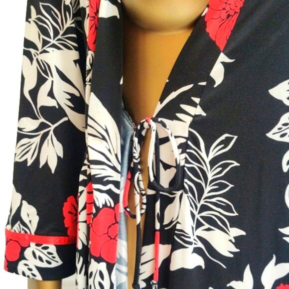 Linea Donatella Floral Wrap Robe Black Red White S/M - Picture 6 of 9